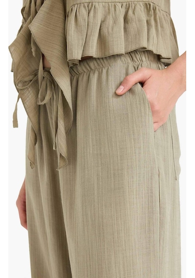Defacto Wide Leg Çift Cepli Normal Bel Standart Boy Pantolon D1009ax25spkh459 Haki