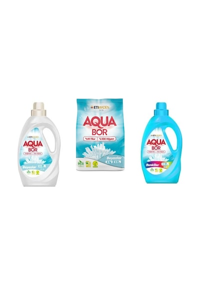 Aquabor Doğal Mineralli Sıvı Beyaz + 4 Kg Beyaz + Sıvı Renkliler 3 Lü Set 0.75 LT - 2.5 LT - 12 KG