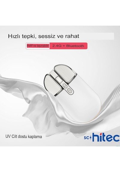 Schitec M203 Çift Modlu Taşınabilir Optik Kablosuz 2.4ghz Ve Bluetooth Bağlantılı Süper Sessiz Mouse Beyaz 5g Schitec M203 Çift Modlu Taşınabilir Optik Kablosuz 2.4ghz Ve Bluetooth Bağlantılı Süper Sessiz Mouse Beyaz 5g