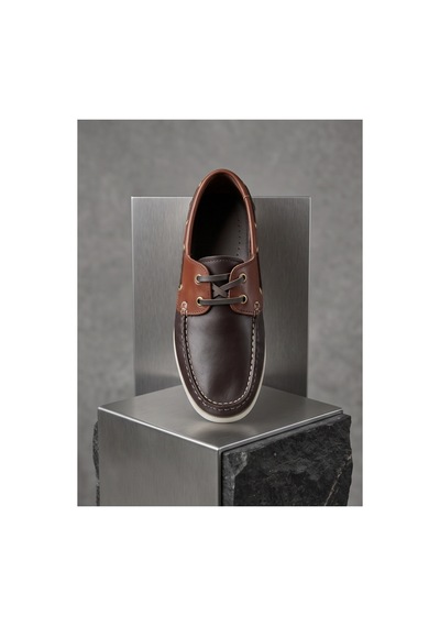 Crc Ayakkabı %100 Hakiki Deri Glossy Leather Men's Shoes - Urban Street Style Kalın Taban Kahverengi Antik