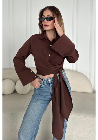 Bbbutikbasic Bağlamalı Poplin Gömlek Bb0250 Kahverengi