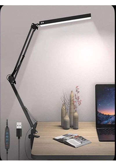 Led Masa Lambası 3 Renk Modlu Usb Beslemeli Kelepçeli Çalışma Lambası Siyah
