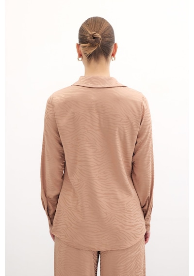 Sateen Desenli Düz Klasik Gömlek - Camel