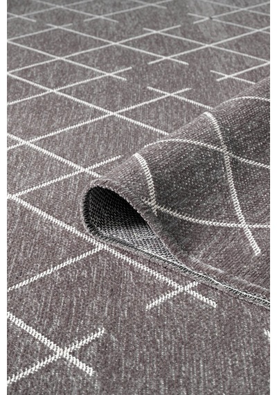 Malta Mlt01z Antrasit Dekoratif Şönil Kilim Geometrik Desen Yıkanabilir Yumuşak Kaymaz Taban Halı