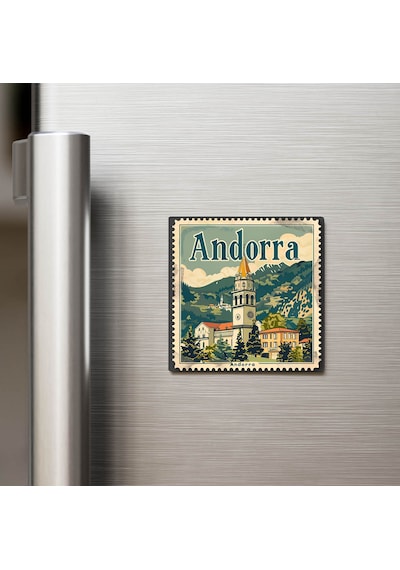 Andorra Andorra - Posta Pulu Temalı Ülke - Baskılı Buzdolap Magneti Kare - 9x9 Cm