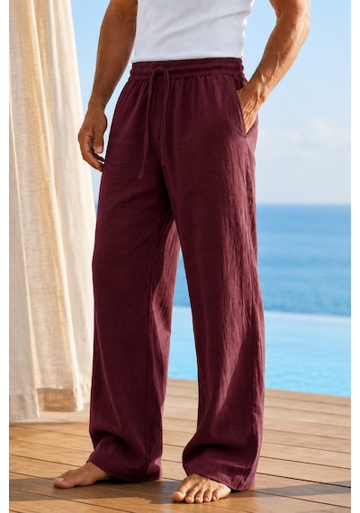 Tarz Cool Erkek Müslin Keten Karışımlı Rahat Kalıp Beli Lastikli Bağcıklı Yazlık Pantolon Bordo Tarz Cool Erkek Müslin Keten Karışımlı Rahat Kalıp Beli Lastikli Bağcıklı Yazlık Pantolon Bordo