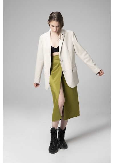 Bej Dericlub Wm005 Blazer Kadın Deri Ceket