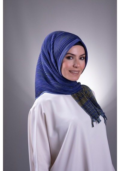 Hürrem Bone Lacivert-Haki Pratik Hazır Geçmeli Tesettür Eşarp Kesik Elyaf Pil (545491662) Çok Renkli