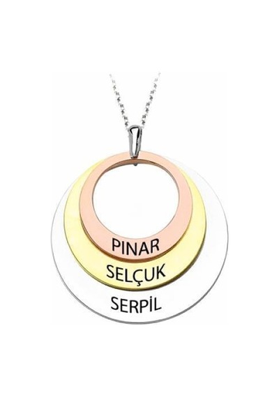 Gümüş İsimli 3 Halkalı Kolye Altın - Gümüş