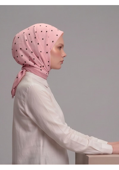 Ayshara Puan Desenli Tek Taraflı Eşarp - Pembe