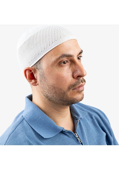 Soft Örgü Zirkon Namaz Takkesi Beyaz