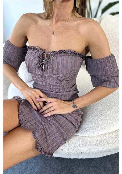 Fashion Cocktail Düşük Omuz Minik Kol Göğüs Korseli Drapeli Süper Esnek Doğal Kumaş Pedli Kokteyl Tüp Elbise Mor Fashion Cocktail Düşük Omuz Minik Kol Göğüs Korseli Drapeli Süper Esnek Doğal Kumaş Pedli Kokteyl Tüp Elbise Mor