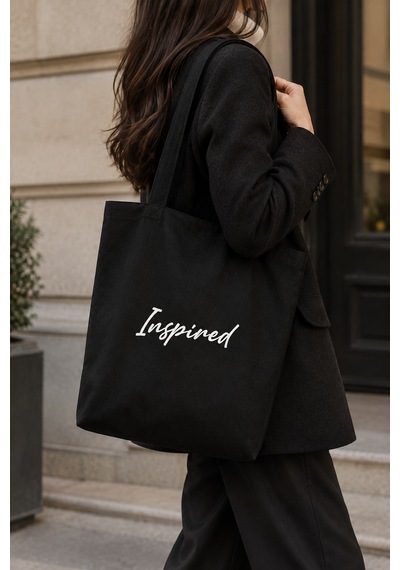 Lunora Collection İtalik Inspired Baskılı Körüklü Kanvas Bez Çanta Siyah