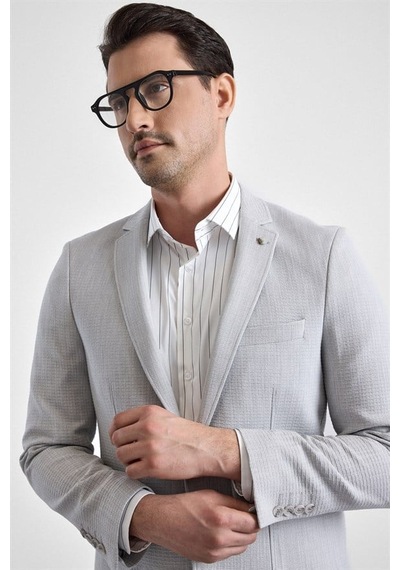 Süvari Gri Slim Mono Yaka Torba Cep 6 Drop Klasik Ceket Ct2021600428-s05
