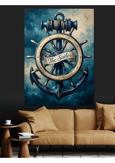 The Sailor Çapa Ve Dümen Dekoratif Kanvas - Mdf Ahşap Tablo