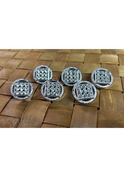 Taşlı Düğme 34 Boy 21,5mm Gümüş - 5 Adet
