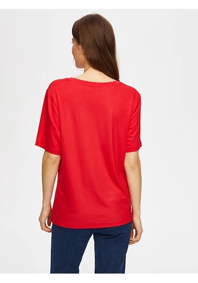 Faik Sönmez V Yaka Kısa Kol Kadın T-shirt Bs25tsh001 Kırmızı