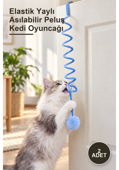 2 Adet Elastik Yaylı Asılabilir Peluş Kedi Oyuncağı