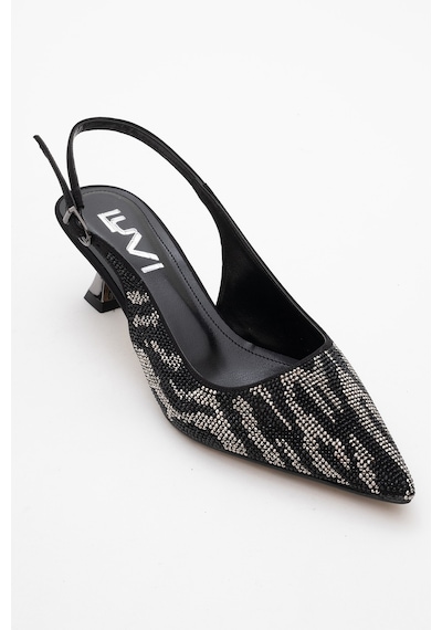 Luvishoes Luvi Shoes Ushes Siyah Saten Taşlı Kadın Kısa Topuklu Abiye Ayakkabı Siyah