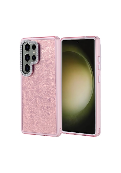Noktaks - Galaxy S25 Ultra Uyumlu Kılıf Taşlı Tasarımlı Koruyucu Kapi Kapak - Pembe - T36886