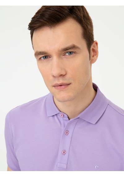 Lila Polo Yaka Slim Fit Basic Merserize T-shirt Pembe