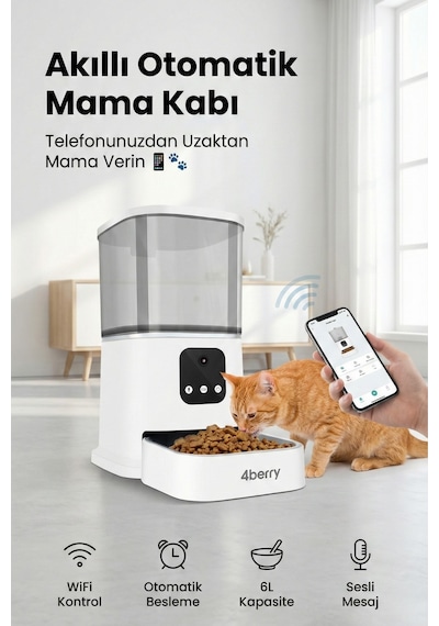 Otomatik Mama Kabı Wifi Kontrollü 6l Akıllı Kedi & Köpek Mama Makinesi