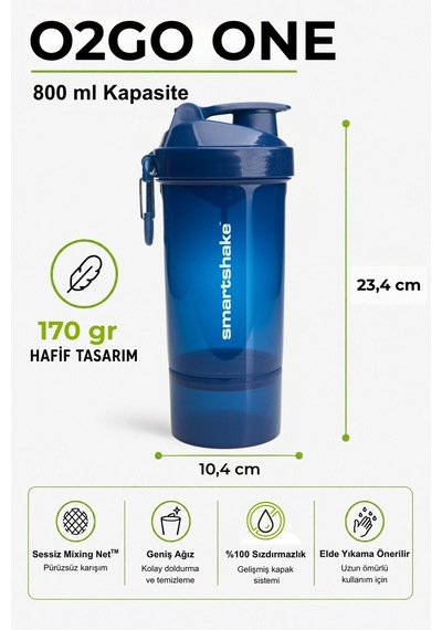 Smartshake Original2go One Serisi 800 Ml Navy Mavi Protein Shaker
