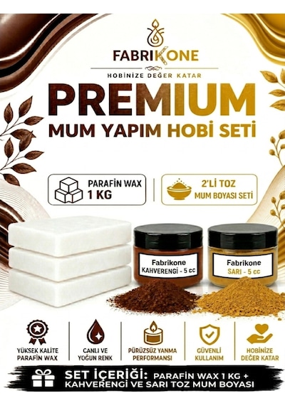 Premium Mum Yapım Hobi Seti - Parafin Wax 1 Kg - 2'li Toz Mum Boyası Seti - Kahverengi, Sarı Bkfabpw1kg2khsr Karışık