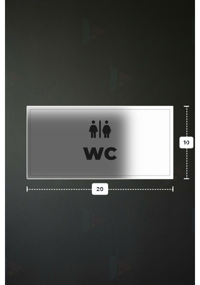 Wc Yazılı - Metal - Beyaz Renk - Kapı İsimliği - 20x10 Cm