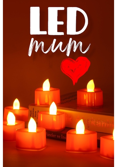 8 Adet Kalp Kırmızı Mini Led Mum Seti Pilli Dumansız Alevli Ledli Dekoratif Yapay Mum Dekor Işığı