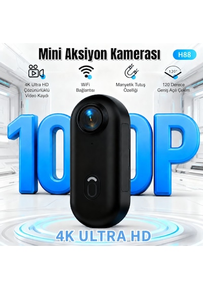 H88 Mini Wifi Vlog Kamerası Motor Spor Aksiyon Kamerası 1080p Full Hd 120 Açı Siyah
