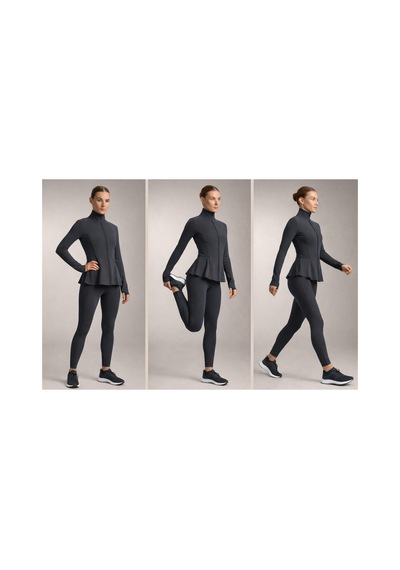 Gugus Kadın Light Warm Running Volanlı Fermuarlı Yüksek Yaka Spor Ceket Esnek Activewear Füme