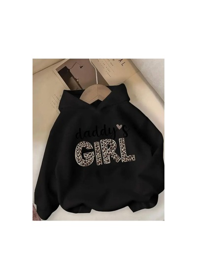 Herkesemoda Gırl Baskı Detaylı İçi Polarlı Kapüşonlu Sweatshirt Siyah