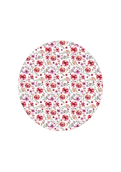 Yuvarlak Çiçek Desenli Duck Kumaş Masa Örtüsü 150x150 Cm Çok Renkli