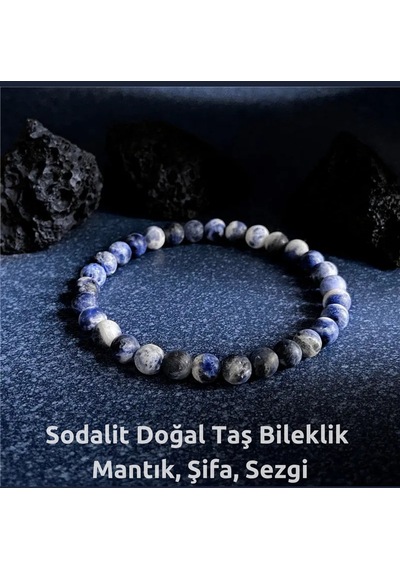 Sodalit Doğal Taş Bileklik 6 Mm Mantık, Şifa, Duygusal Denge, Sezgi, Hakikat, Algı Aa Kalite Çok Renkli