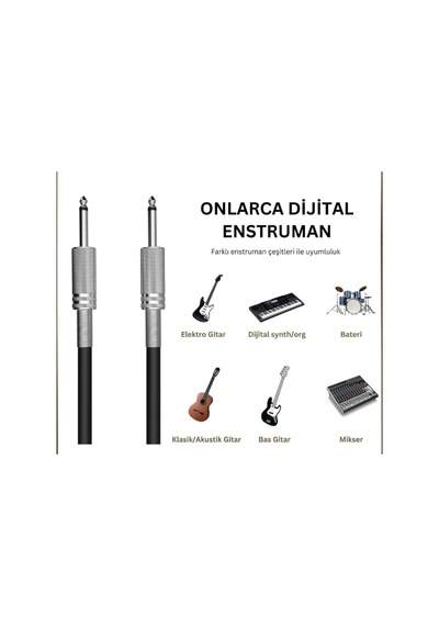 Gitar Jack Kablosu 10m/32,8ft - Elektro Akustik Bas Bağlama Keman Kemençe Amfi&mixer Uyumlu Jack Kablosu