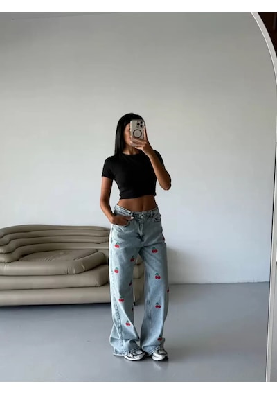 Paradise Cherry Cool Wide Leg Jean Çok Renkli