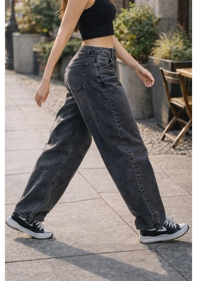 Cedy Denim Cedy Denım Yüksek Kalite Kadın Yüksek Bel Baggy Skater Jean Antrasit