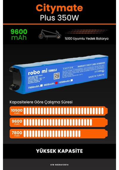 Citymate Plus 350w / 36v 9600mAh Elektrikli Scooter Bataryası