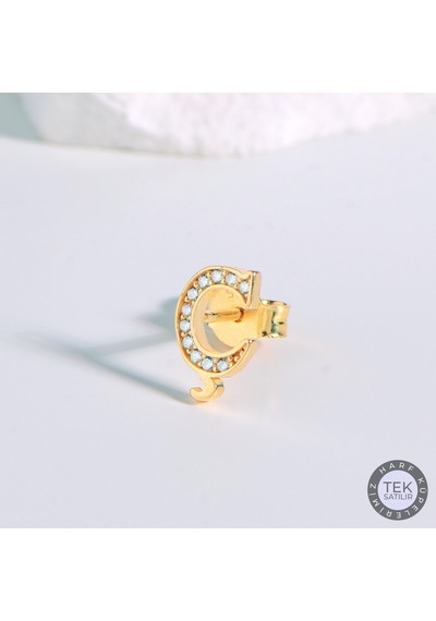 Goldkupe 14 Ayar Altın Taşlı Ç Harf Küpe 0,49 Gr-6306