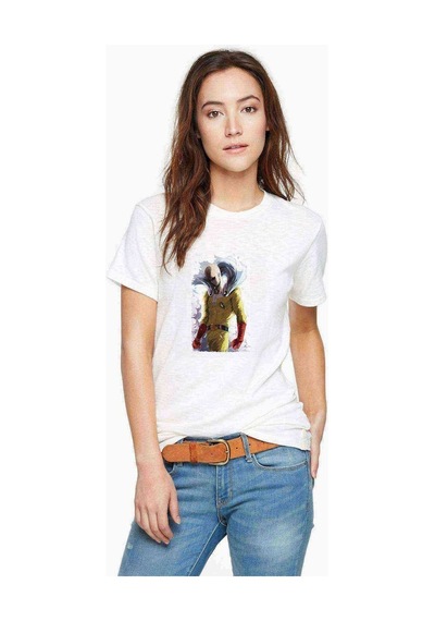 Anime One Punch Man Baskılı Beyaz Kadın Tshirt (534307599)