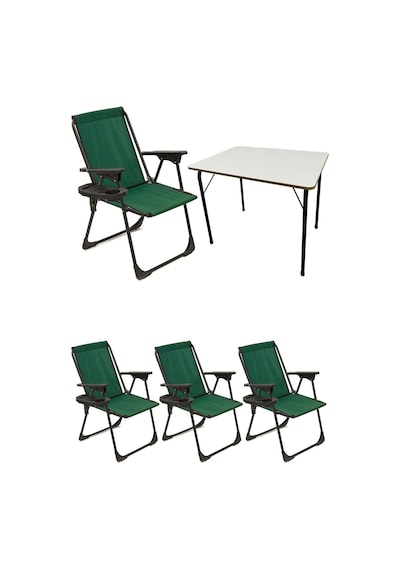 Natura 4 Adet Kamp Sandalyesi Oval Bardaklık Yeşil + MDF Masa Yeşil