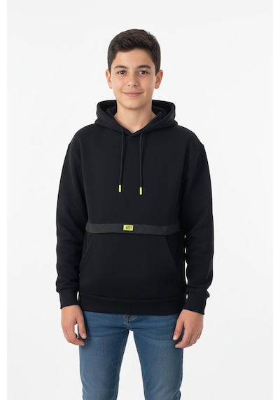 Kapşonlu Kanguru Cepli Detaylı Erkek Çocuk Sweatshirt-90838 Siyah