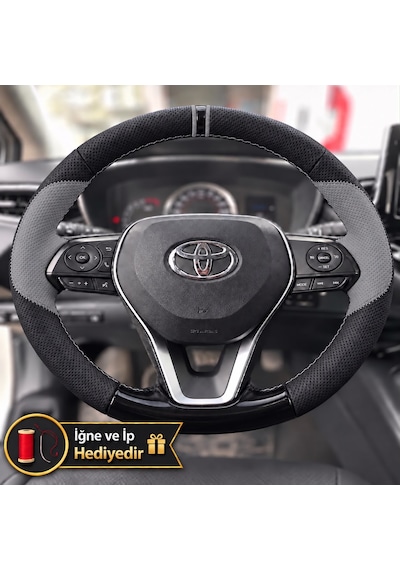 Toyota Camry Xv70 Dikme Direksiyon Kılıfı Delikli Deri Parlak Siyah Gri Detay Çift Yüzük Ve Dikiş 2021-2024
