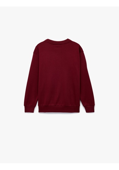 Koton Pamuklu Uzun Kollu Bisiklet Yaka Baskılı Sweatshirt Bordo 7wkb10058tk