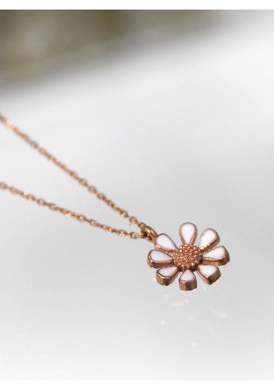 925 Ayar Gümüş Rose Kaplama Mineli Papatya Kolye