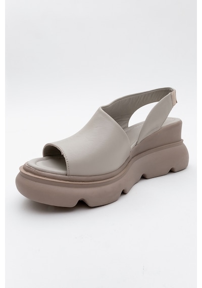 Luvishoes Luvi Shoes Agusto Taş Cilt Hakiki Deri Kadın Dolgu Topuk Sandalet Taş Rengi Taş