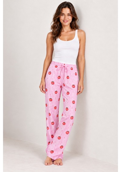 Womanandkids Night Beyaz Kadın Çizgili Bluz Desenli Askılı Pijama Takımı