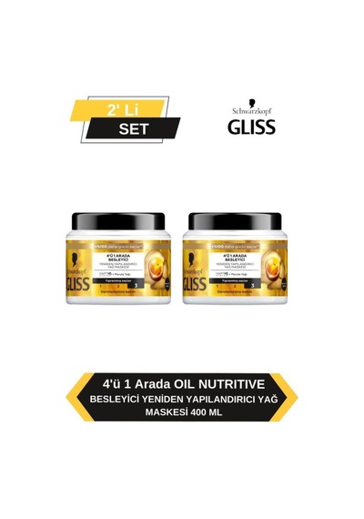 Gliss 4'ü 1 Arada Besleyici & Yeniden Yapılandırıcı Saç Bakım Maskesi Ultimate Oil 2 x 400 ML