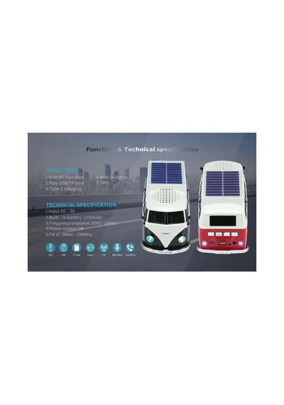 Minibüs Tasarımlı Bluetooth Speaker Sd Kart Usb Fm Radyolu Şarjlı Taşınabilir Kablosuz Hoparlör